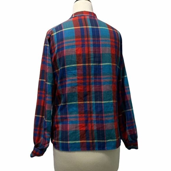 Vintage 80s Shirt Button Down Shirt Stop Plaid Chest Pockets Long Sleeve Blue 12 - Picture 10 of 13